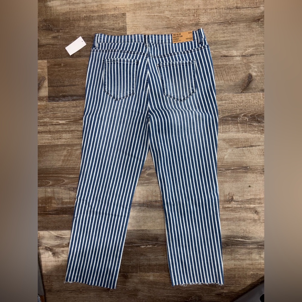 Kensie Blue & White Vertical Stripe Straight Jeans - Picture 5 of 5